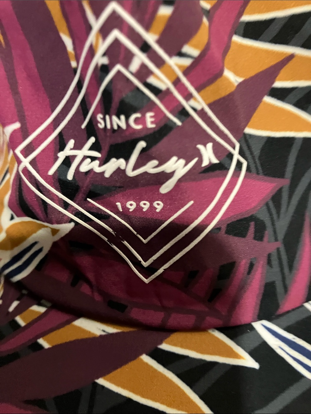 Hurley Leaf-Print Cap in Plum, Mustard and Teal - Picture 5 of 9